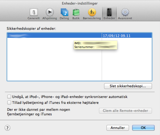 IMEI nummer i iTunes uden iPhone