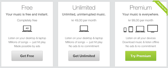 Spotify har tre abonnementer