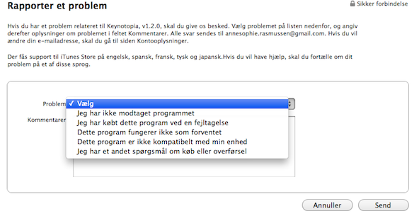 Rapporter et problem - dropdownmenu Rapporter et problem - dropdownmenu